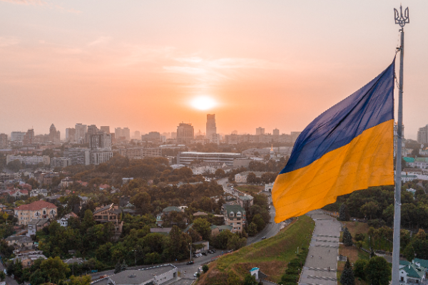 Ukrajinská vlajka v Kyjeve